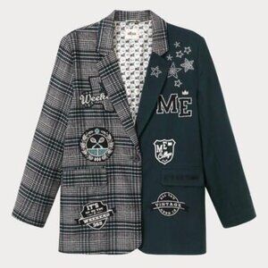 ME369 women's morgan blazer in emerald checks